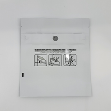 Load image into Gallery viewer, Custom Mylar Bag - 4.5&quot; x 5&quot; - Matte - White/White (Child Lock/Open Instructions)
